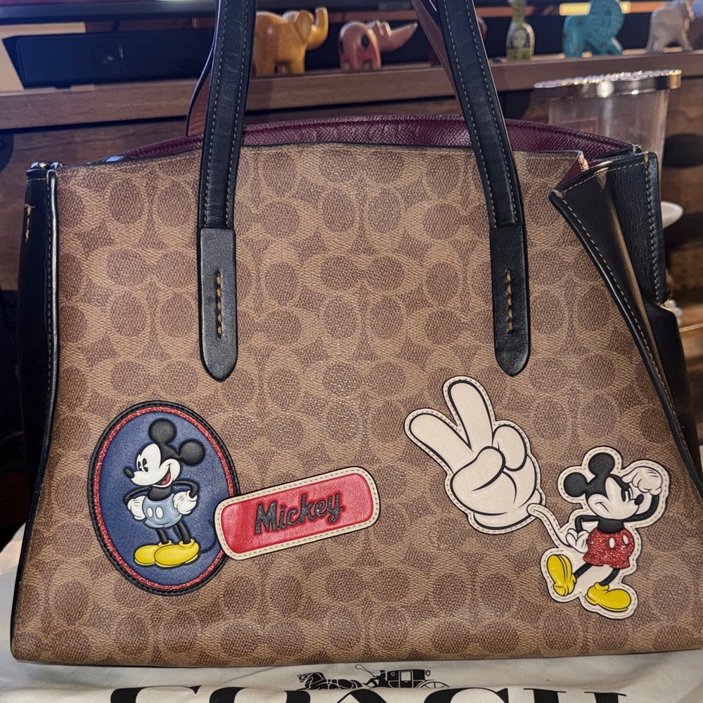 Coach Brown Tote Bag with Mickey Mouse Design